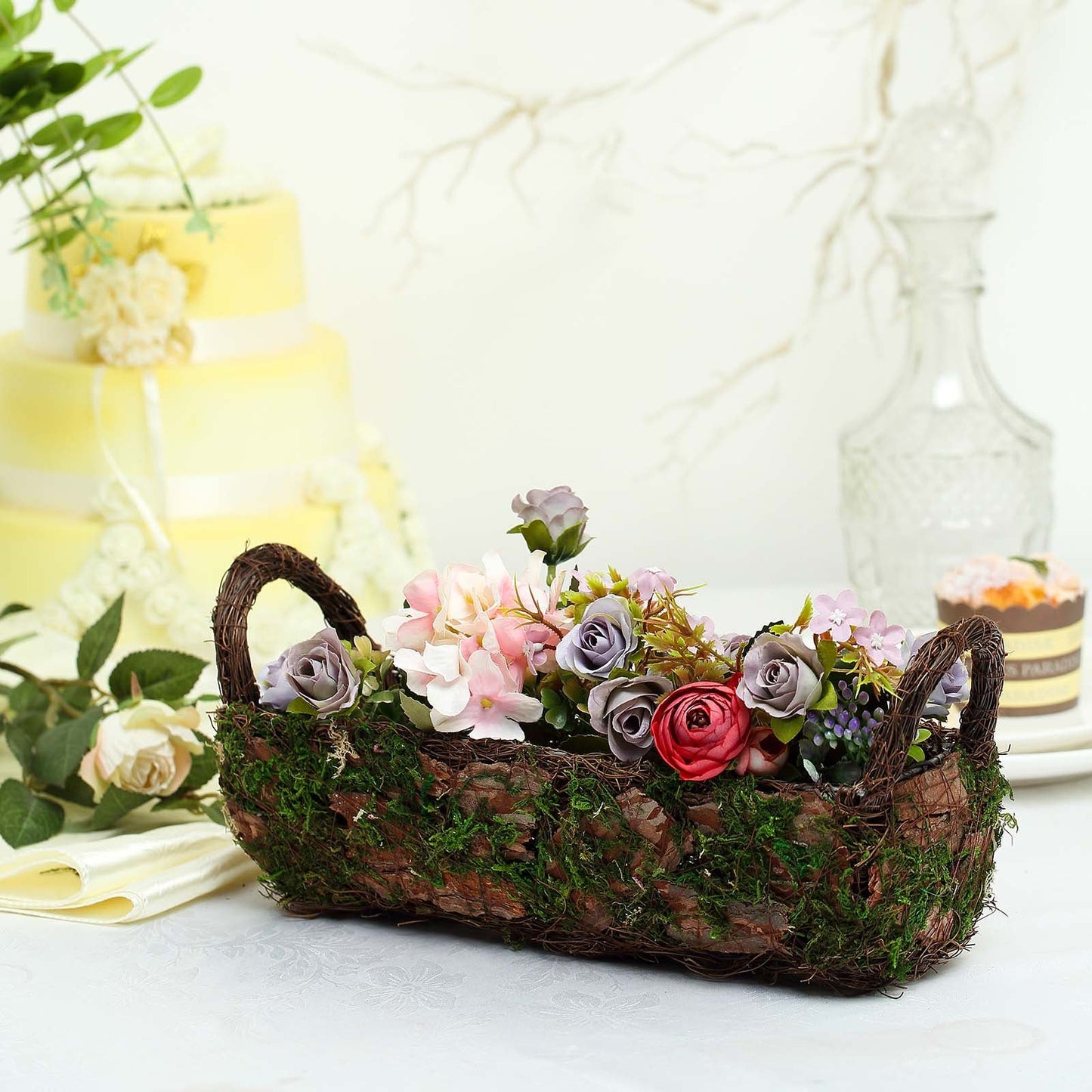 Set Of 2 | Rustic Log Shaped Preserved Moss Planter Boxes