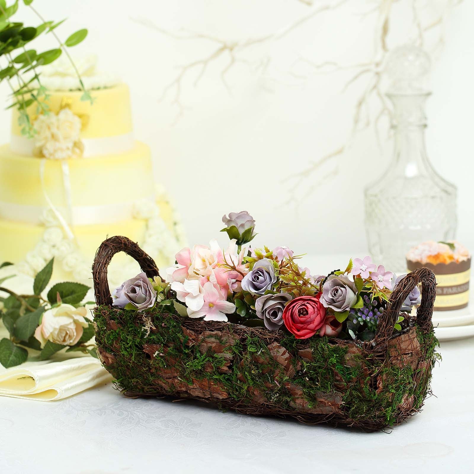 Set Of 2 | Rustic Log Shaped Preserved Moss Planter Boxes