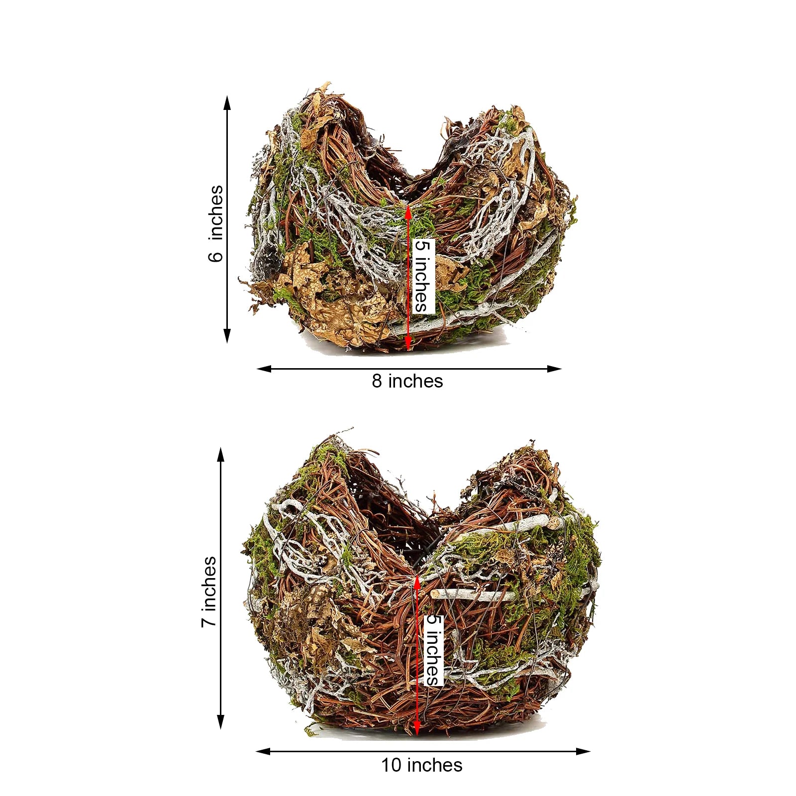 Set Of 2 | Natural Birds Nest Preserved Moss Twigs Planter Boxes