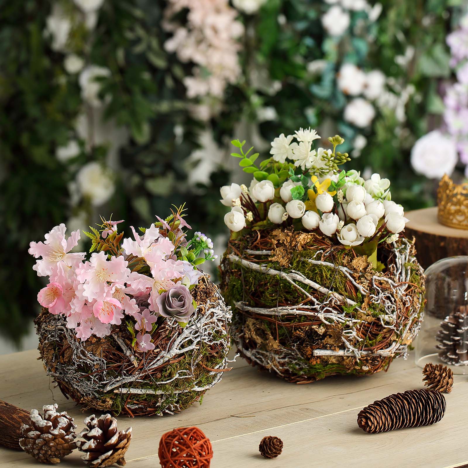 Set Of 2 | Natural Birds Nest Preserved Moss Twigs Planter Boxes