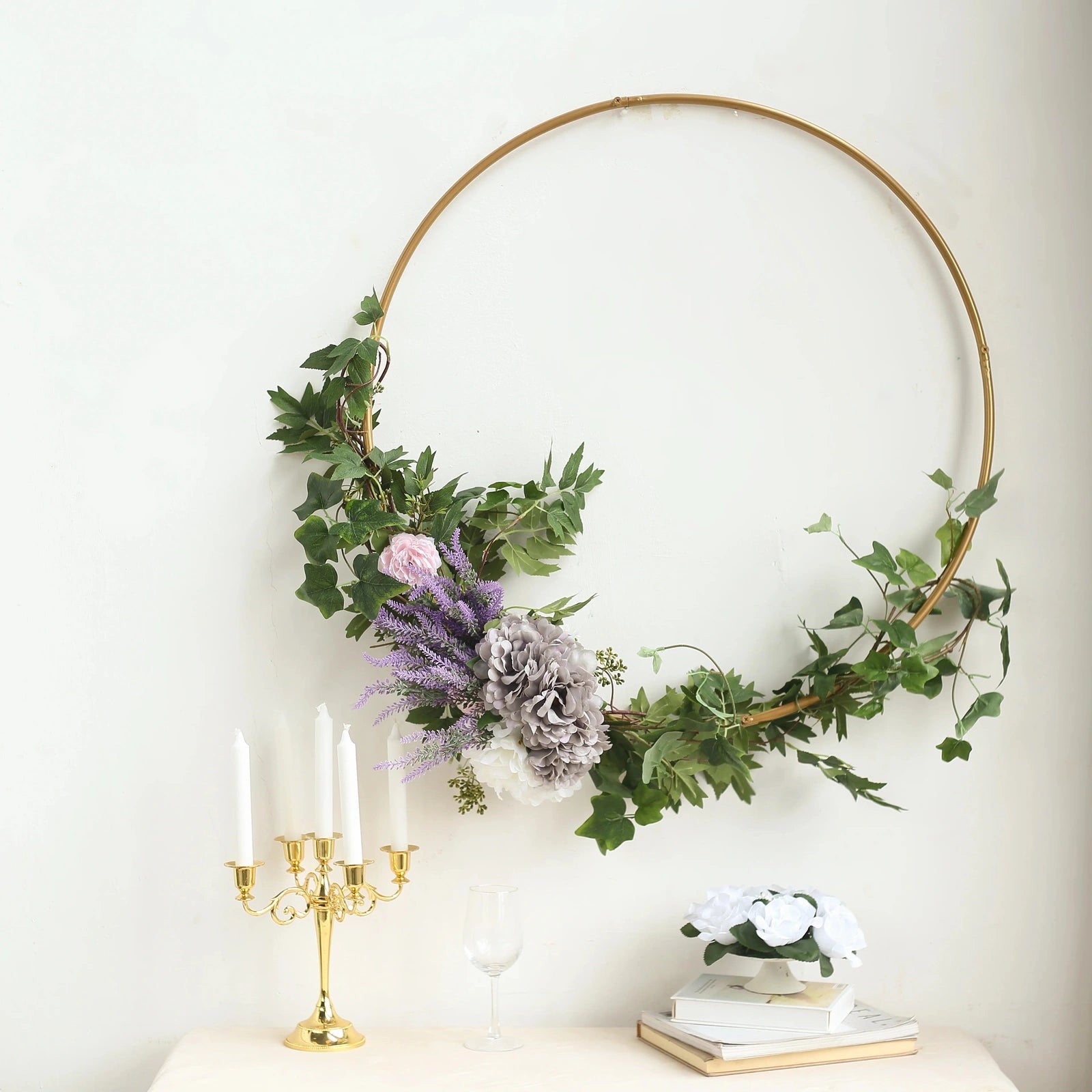 Heavy Duty Metal Hoop Wreath in Gold or Rose Gold varying sizes