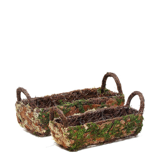 Set Of 2 | Rustic Log Shaped Preserved Moss Planter Boxes