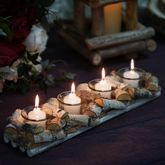 Rustic Birch Candle Holder with 4 Glass Votives