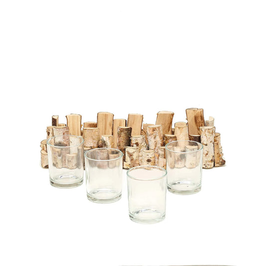 Rustic Birch Candle Holder with 4 Glass Candle Holders