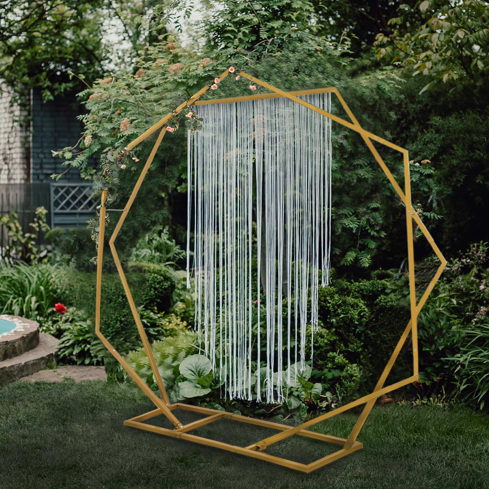 Wedding Arch, 8ft Dual Hexagon Gold Metal Wedding Arch